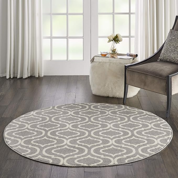 Nourison Home Jubilant Grey 5'3" x Round Area Rug - Easy Clean, Non Shedding, Bed Room, Living Room, Dining Room, Kitchen (5' x Round)