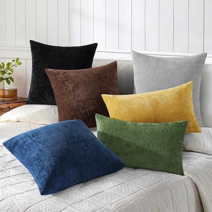 decorUhome Soft Chenille Reddish Brown Throw Pillow Covers 26X26 Set of 2 | Decorative Fall Couch Pillow Covers Solid Dyed Accent Modern Euro Sham Farmhouse Neutral Square Pillow Cases for Sofa