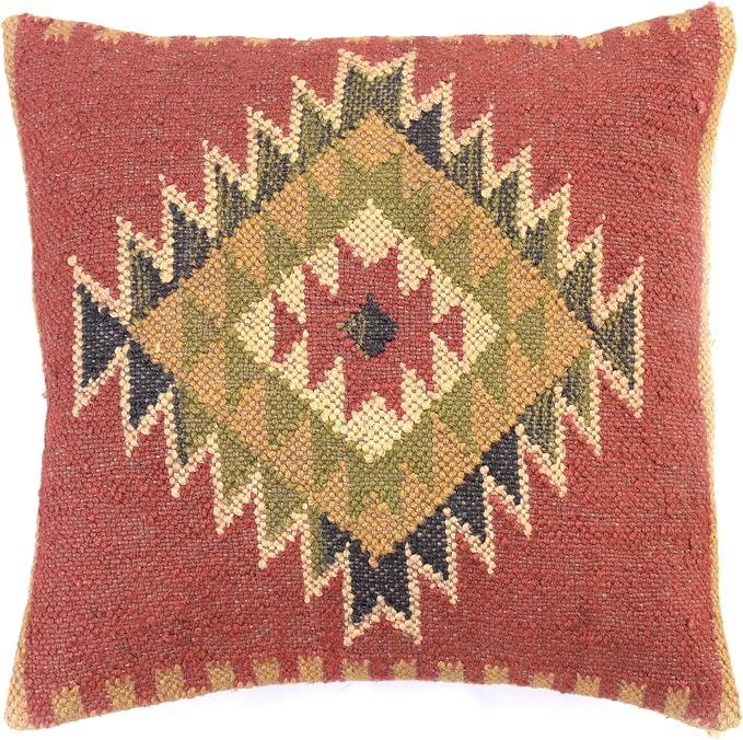 Chouhan Rugs 4 PCS Set of Hand Woven Jute Kilim Cushion Cover Indian Vintage Pillows 18X18 Rug Boho Shams (Pattern 5)