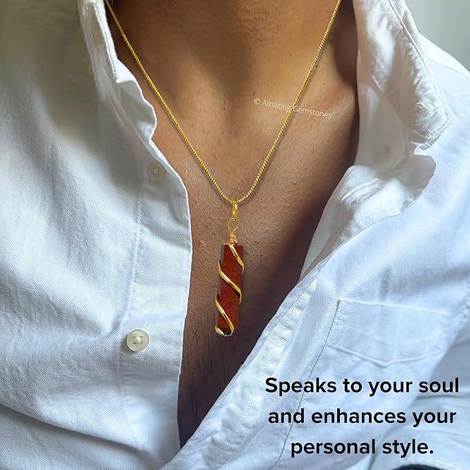 Amazing Gemstone Red Jasper Crystal Necklace Pendant For Women, Gold Wire Wrapped Dainty Minimalist Healing Crystal Necklaces For Men Unisex Necklace Jewelry Adjustable Chain & Leather Cord