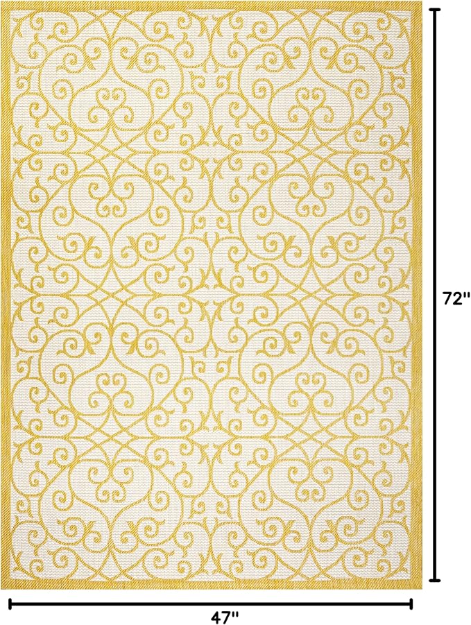 JONATHAN Y Vintage Filigree Indoor Outdoor Area Rug 4X6 Cream/Yellow, Madrid Textured Weave for Backyard, Patio, Porch, Easy-Cleaning, High Traffic, Pet-Friendly, Non-Shedding (SMB107D-4)