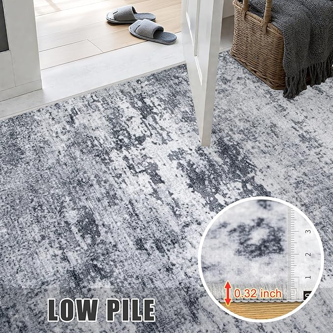 6x6 Area Rug Living Room Rug: Washable Modern Abstract Soft Thin Rug Indoor Floor No Slip Stain Resistant Carpet for Bedroom Dining Room Farmhouse Nursery Home Office - Grey