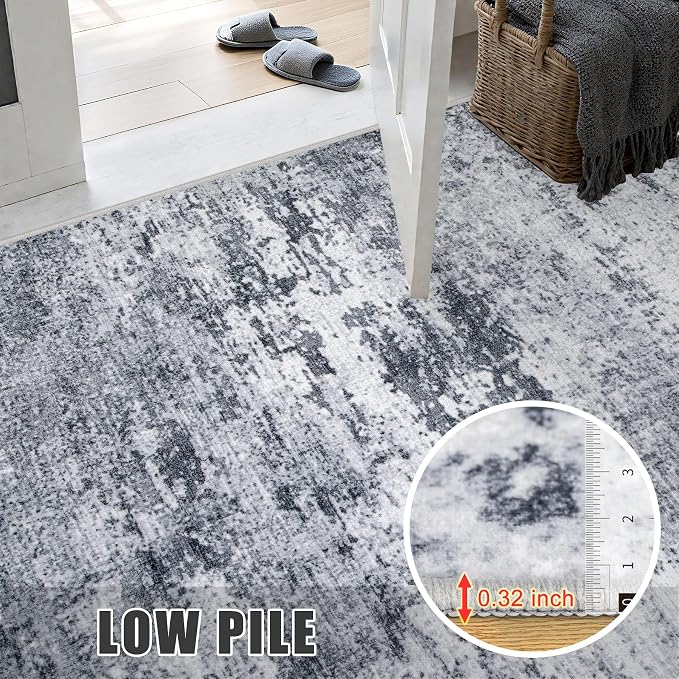 2'x5'Runner Rug Washable Rug: Modern Abstract Soft Thin Runner Rug Grey