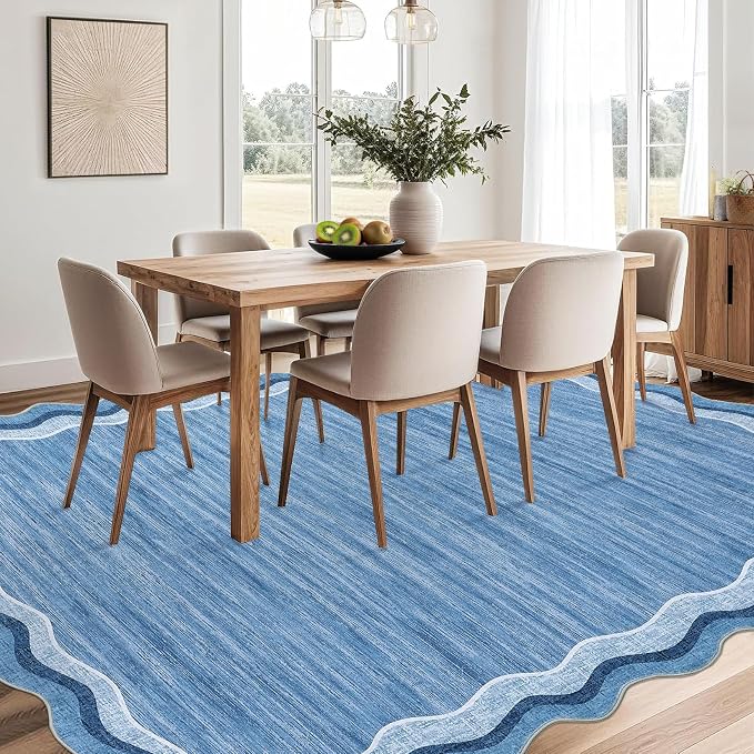 Garvee Scalloped 5x7 Rugs Washable Area Rugs for Living Room,Modern Stain Resistant Solid Rug for Bedroom Kids Room, Scalloped Low Pile Non-Slip Neutral Rug for Dining Room Home Office Dorm,Blue | Rugs for Living Room, Non-Slip Soft Carpet for Bedroom,...