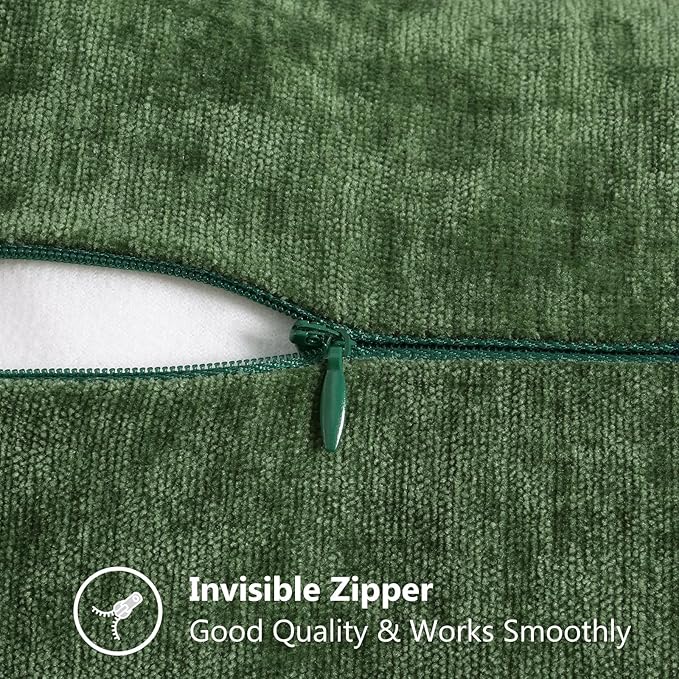 decorUhome Soft Chenille Throw Pillow Covers 20x20 Set of 2 Forest Green | Fall Textured Decorative Throw Pillow Cases Stitched Edge Modern Farmhouse Luxury Boho Velvet for Couch Sofa Bed Home Decor