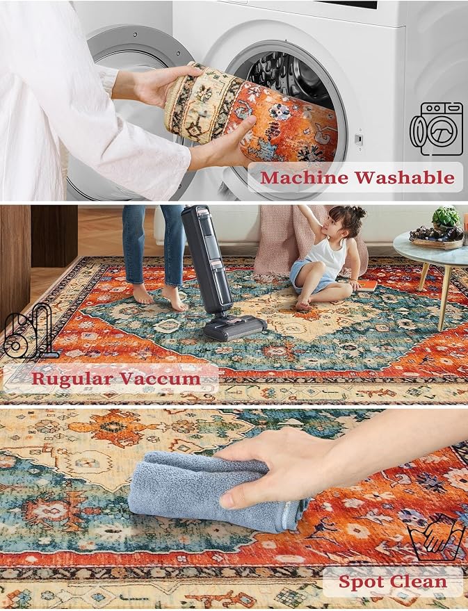 SERISSA Runner Rug for Hallways, 3x12 Washable Non Slip Kitchen Runner Rug, Extra Long Boho Rug Ultra Soft Vintage Tribal Print Floor Carpet for Bedroom Hallway Entryway Bathroom Laundry Room