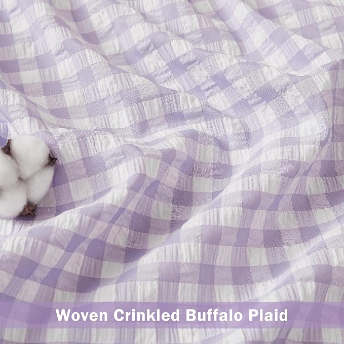 ZJDECOR 95 Inch Purple Buffalo Plaid Ruffle Window Curtains Rod Pocket | Lavendar Not-See-Through Sheer Panels for Living Room Nursery,45% Cotton,55% Poly,Cottage Window Treatment,40"Wx95"Lx2
