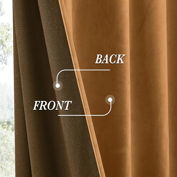 RYB HOME Luxurious Bronze Velvet Curtain Panels for Living Room Bedroom, Heavy Duty Thermal Insulated Back Tab Floor-Length Velvet Drapes for Vintage Decor, 52" W x L84 L, 2 Panels Set