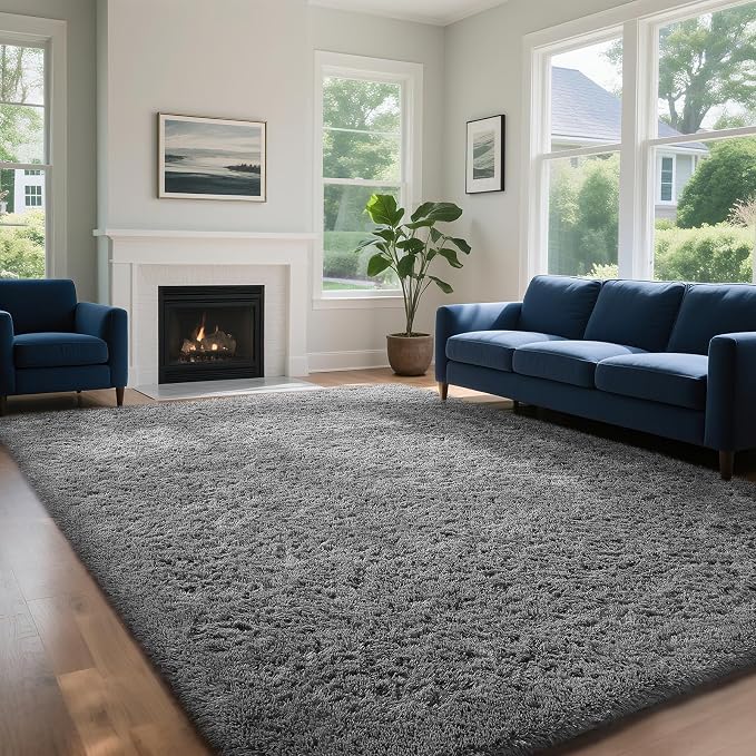 Ophanie 7x10 Area Rugs for Living Room,Upgrade Non-Slip Fluffy Soft Large Shag Bedroom Carpet,Grey Big Indoor Thick Rug,Gray Carpets for Boy and Girls Room Dorm Decor with Over 99 pcs Pile fibers