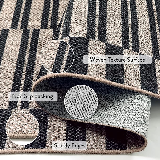 Lahome Striped Easy Jute Kitchen Runner Rug, 2x6 Washable Rugs for Entryway | Indoor Outdoor Non Slip Black Runners for Hallways, Modern Farmhouse Non Shedding Carpet for Laundry Room Front Porch Entry