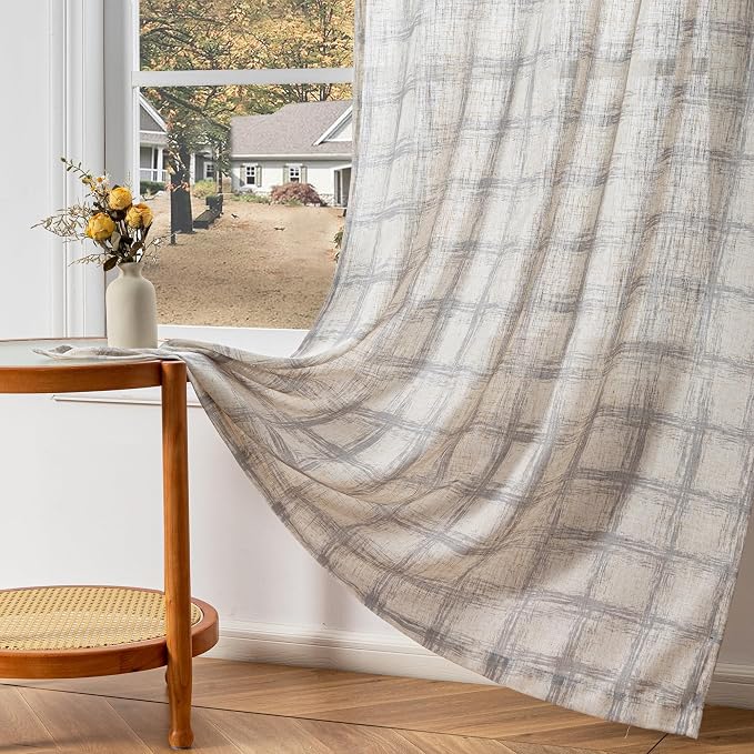 MYSKY HOME Linen Semi Sheer Curtains 63 Inch Length for Living Room, Farmhouse Style Window Curtains Light Filtering Privacy Protect Decorative Texture Soft Touch, 50"x63", 2 Panels