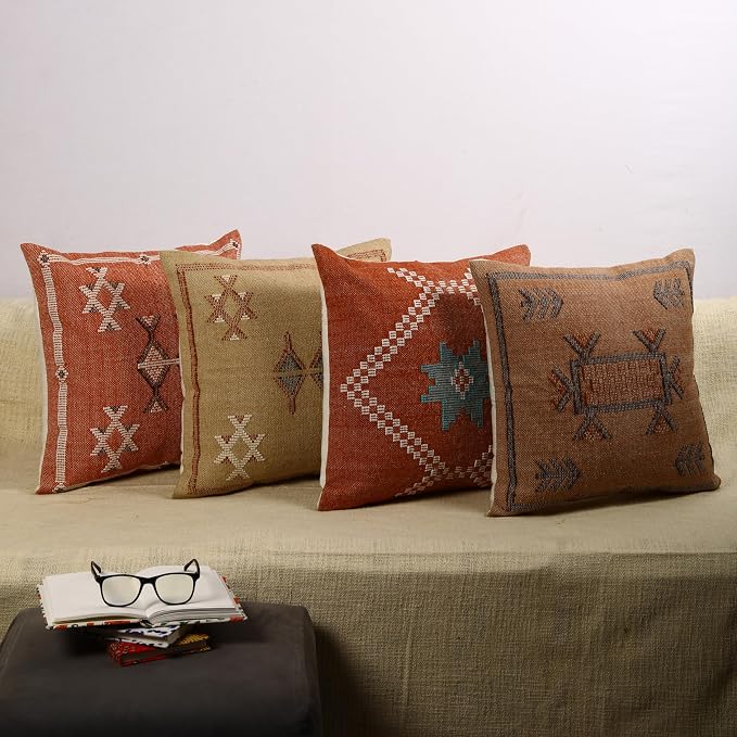 Trade Star Sabra Kilim Pillow Shams 100% Cotton Throw Cushion Cover Set of 4 Pillow Covers Handloomed Pillow case Premium Cushion Case Handwoven Farmhouse Pillowcase 18x18 Inches (Sabra 4)