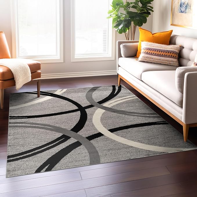 Rugshop Wavy Circles Non-Shedding Living Room Square Rug Gray 6'6" x 6'6"