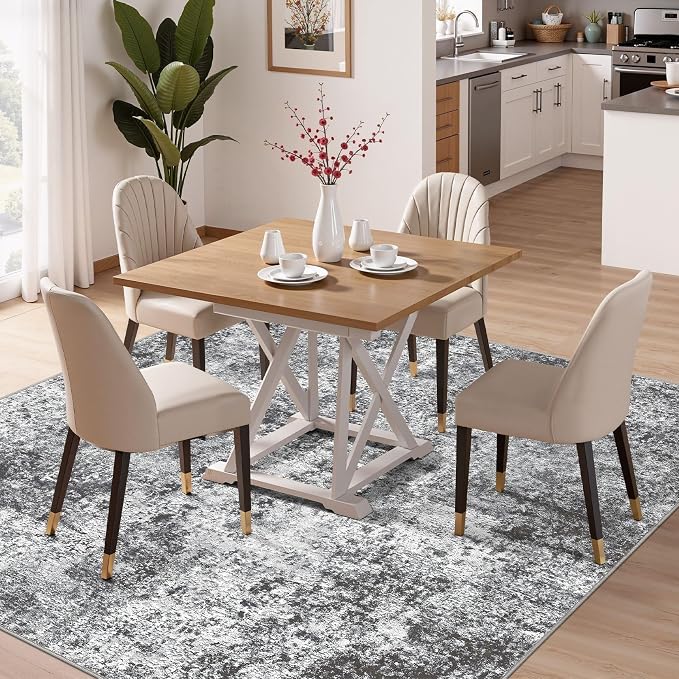 DMOYEST Square Area Rug Living Room Rugs - 8x8 Washable Large Soft Indoor Neutral Modern Abstract Low Pile Rug Carpet for Bedroom Dining Room Farmhouse Home Office - Grey