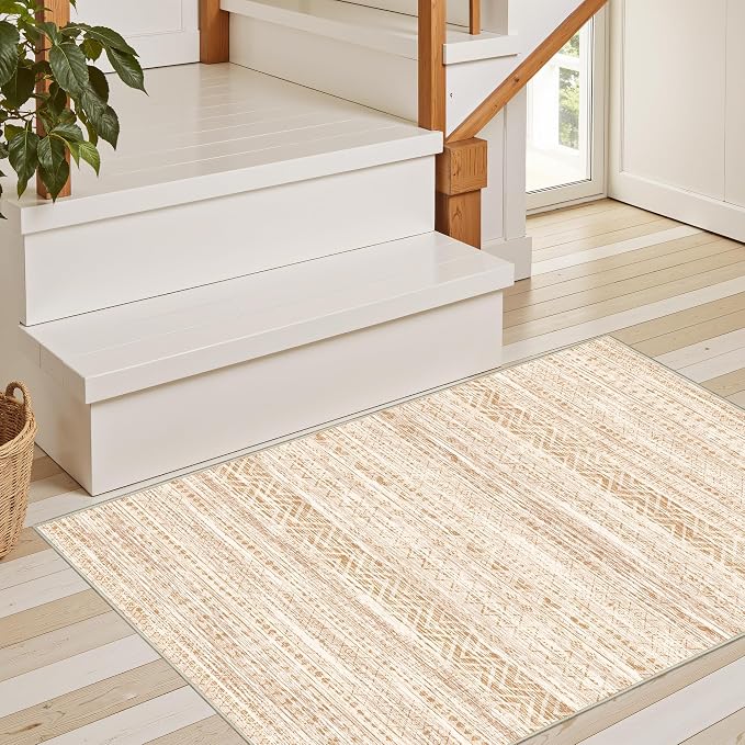 Miukiki 2x3 Entryway Rug Moroccan Washable Non Slip Indoor Floor Carpet Foldable Thin Rug for Dining Room Bedroom with Low Pile(Beige,2'x3')