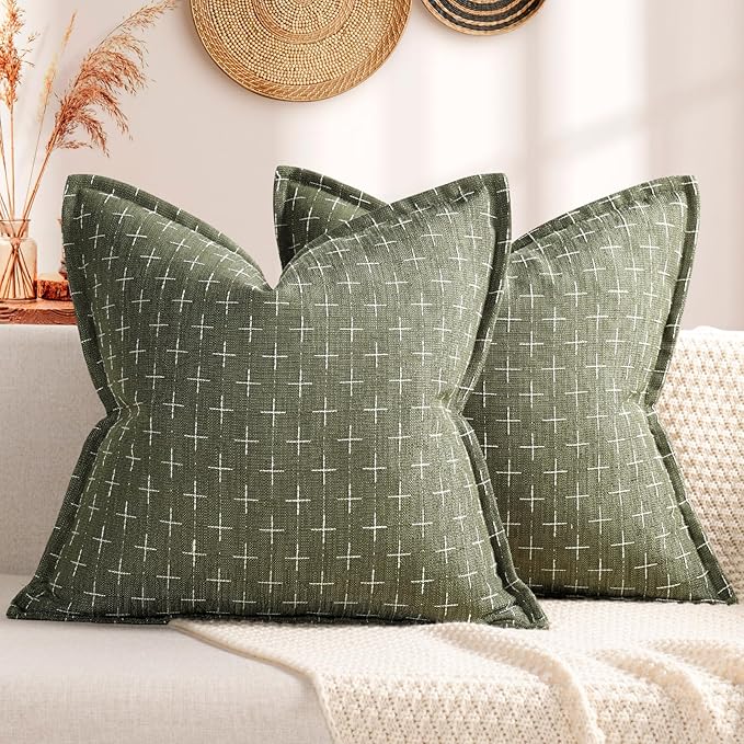 ZWJD Pillow Covers 16x16 Set of 2 Soft Polyester Textured Pillow Covers with Stylish Flange Edge Cozy Farmhouse Throw Pillows for Couch Bed Sofa Living Room