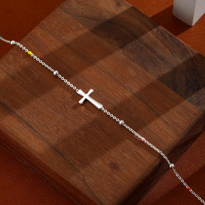 Ankle Bracelets for Women 14K Gold/Silver Plated Cross Heart Bead Anklet Waterproof Adjustable Chain Non Tarnish Cute Boho Trendy Dainty Summer Beach Foot Jewelry Gift for Her