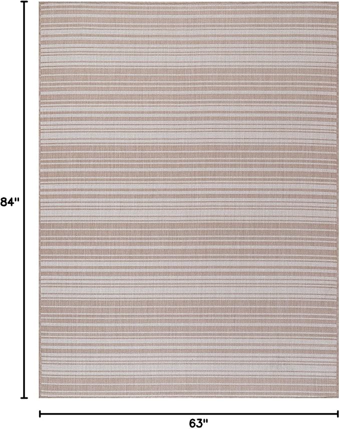 Luul Home Stripe Outdoor Rug 5x7 Washable Outside Carpet for Indoor Patio Porch Waterproof Easy Cleaning Non Shedding Area Rugs Beige 5 x 7