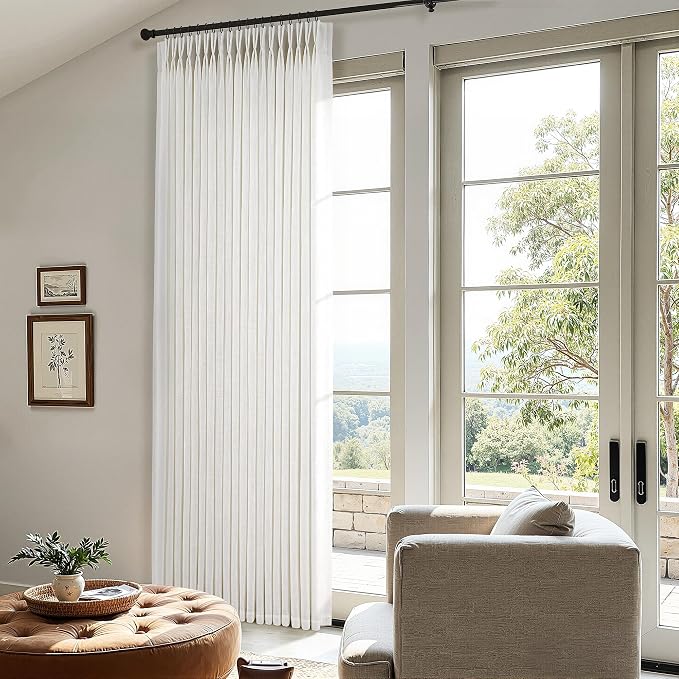 80 Inch Extra Wide Pinch Pleated Curtains 96 Inch Length for Living Room Large Window Drapes Light Filtering Privacy for Bedroom Back Tab with Hooks Clip Rings Natural 80W x 100L