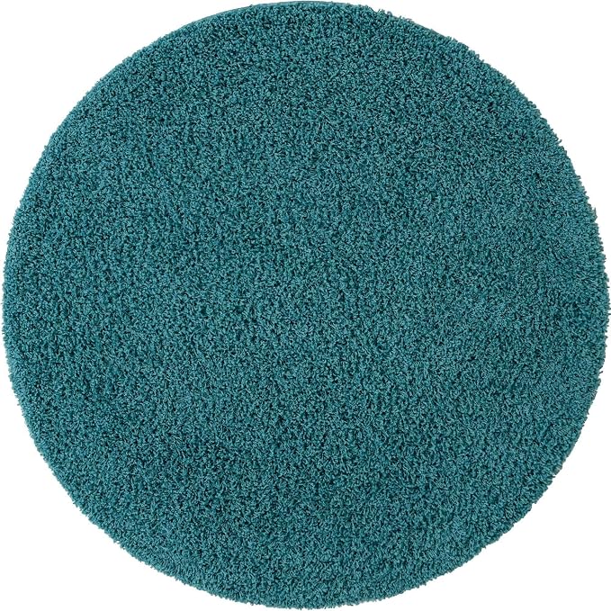 Unique Loom Solid Shag Collection Area Rug (5' 3" Round, Deep Aqua Blue)