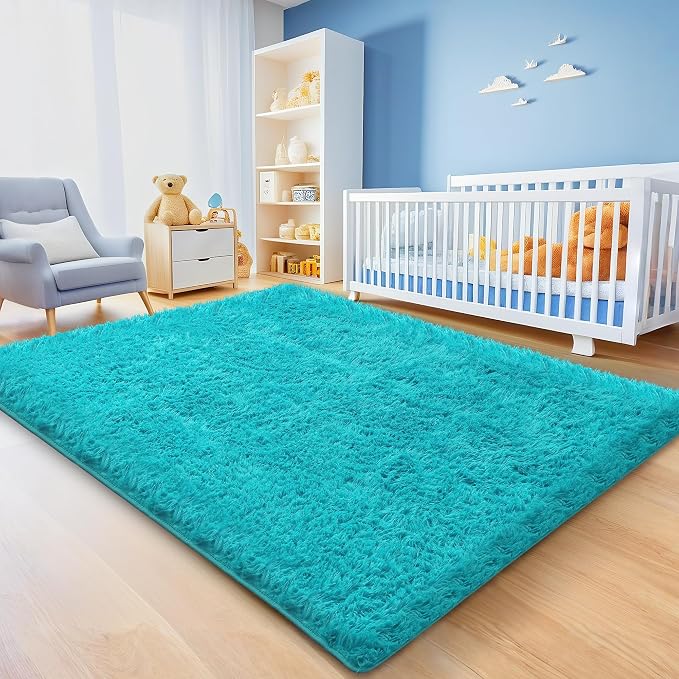 5x7 Teal Fluffy Shag Area Rugs for Living Room Bedroom Nursery | Ultra Soft Comfy, Fuzzy Shaggy Plush Carpet for Kids Boys Girls Teen Dorm, Modern Indoor Home Decor, Upgrade Non-Slip