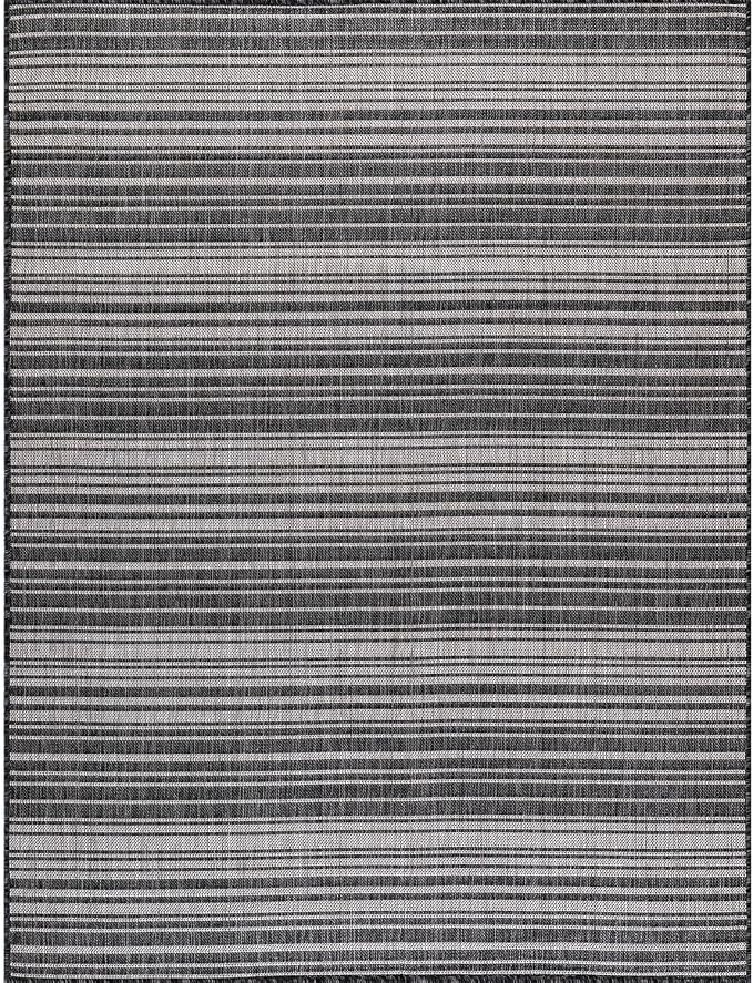 Luul Home Stripe Outdoor Rug 9x12 Washable Outside Carpet for Indoor Patio Porch Waterproof Easy Cleaning Non Shedding Area Rugs Dark Gray 9 x 12