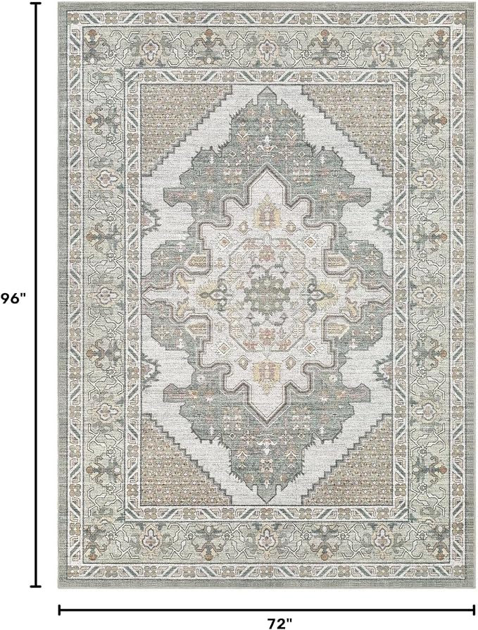 Tortania Area Rug Living Room Rugs - 6x8 Washable Boho Rug Vintage Oriental Distressed Farmhouse Large Thin Indoor Carpet for Living Room Bedroom Under Dining Table Home Office - Sage Green