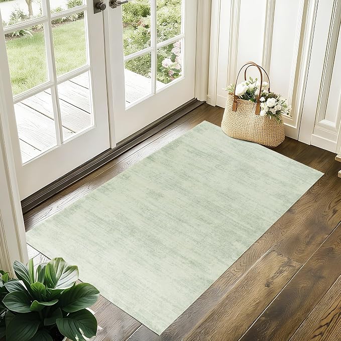 Sage Green Bathroom Rug for Kitchen Non Slip Washable Boho Small Rugs 2x3 | Light Green Ombre, Abstract Modern Neutral, for Bedroom Entryway Kitchen, with Soft Low Pile, Foldable Rubber Backing, 2 x 3