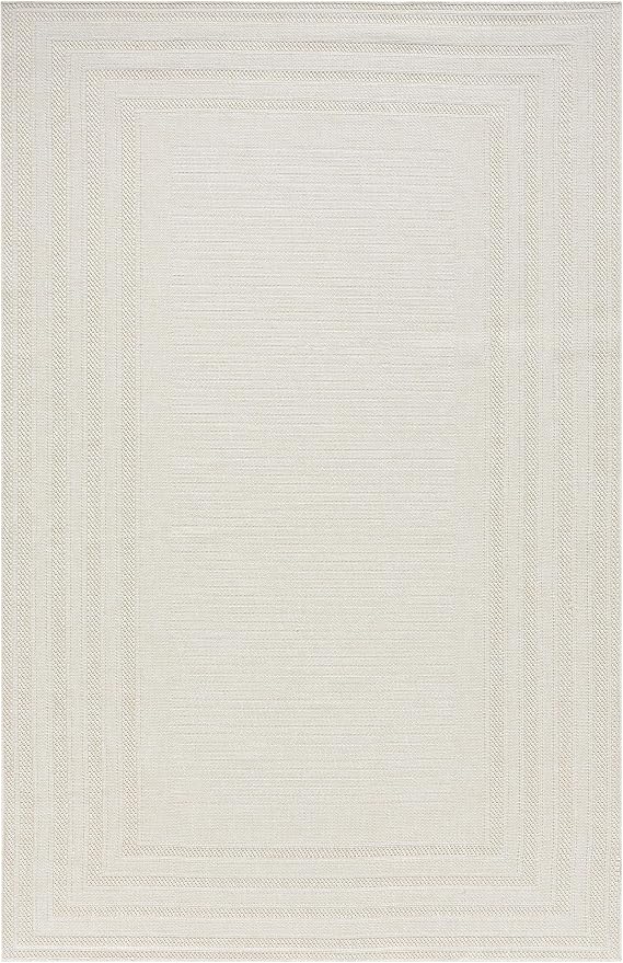 Berry Easy Jute Indoor Outdoor Rug, 6x9 Neutral Bordered Jute Look, Weather Resistant, Easy Care, Lightweight Outdoor Farmhouse Carpet for Patio, Porch, Living Room (6' x 9', Ivory)