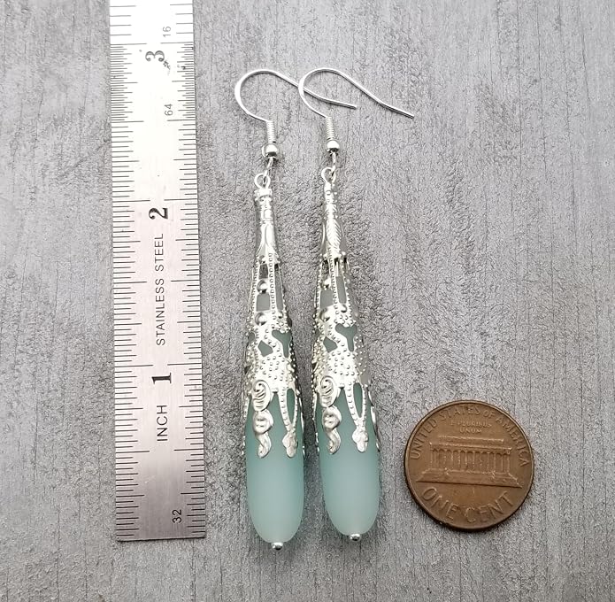 Handmade Sea Glass Earrings, Hawaiian Jewelry for Women, Long Teardrop Earrings Beach Jewelry, Sea Glass Jewelry For Women Birthday Gift For Her