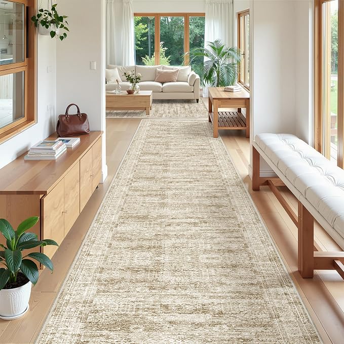 3x18 Runner Rug Non Slip,Washable Hallway Runner Rug,Brown | Extra Long Runner Rugs for Hallway,Entryway,Bedroom,Living Room,Dining Room,Thin,Soft Rug,Stain Resistant Indoor Carpet