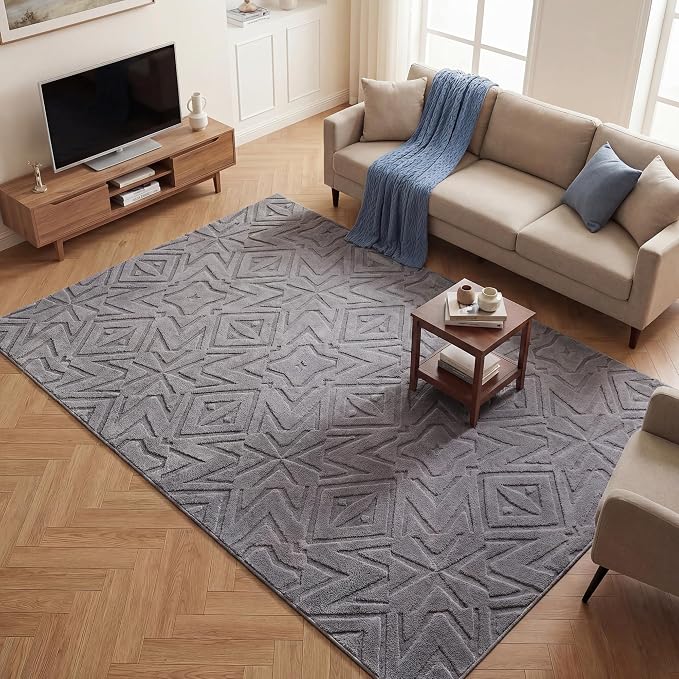 Carvapet 6x9 Area Rug - Grey Kaleidoscope Modern 3D High Low Pile Texture Floor Carpet, Luxurious Washable Soft Plush Rug with Skid-Resistant Backing for Living Room Dining Room
