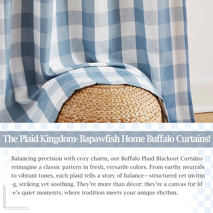 90 Inch Buffalo Plaid Blackout Curtain Panels for Bedroom | Dusty Blue Thermal Insulated Gingham Drapes,Farmhouse Living Room Window Treatment,Rod Pocket Back Tabs,40"Wx90"Lx2