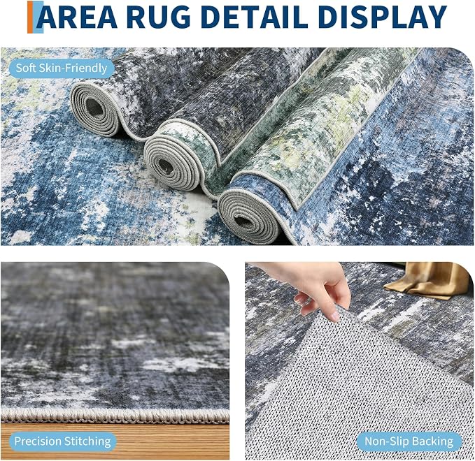 ROYHOME Abstract Rugs 9x12 for Bedroom Living Room Machine Washable Indoor Large Floor Carpet with Non Slip Backing Stain Resistant Grey Brown
