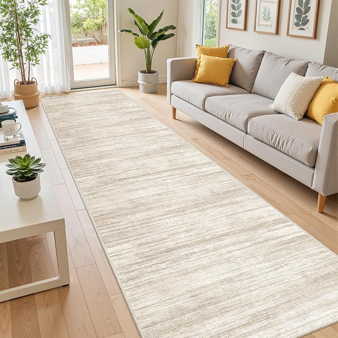2x12 Runner Rug Non Slip,Washable Hallway Runner Rug,Brown | Long Neutral Rugs for Kitchen,Entryway,Bedroom,Bathroom,Laundry Room,Thin,Soft Runner Rug,Stain Resistant Indoor Carpet