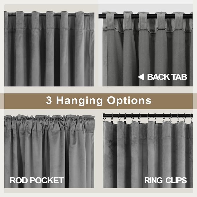 Pitalk Grey Velvet Curtains 84 Inches Long 2 Panels Luxury Blackout Curtains for Bedroom Living Room Thermal Insulated Super Soft Window Drapes Gray Rod Pocket & Back Tab W52 x L84 Inch Length