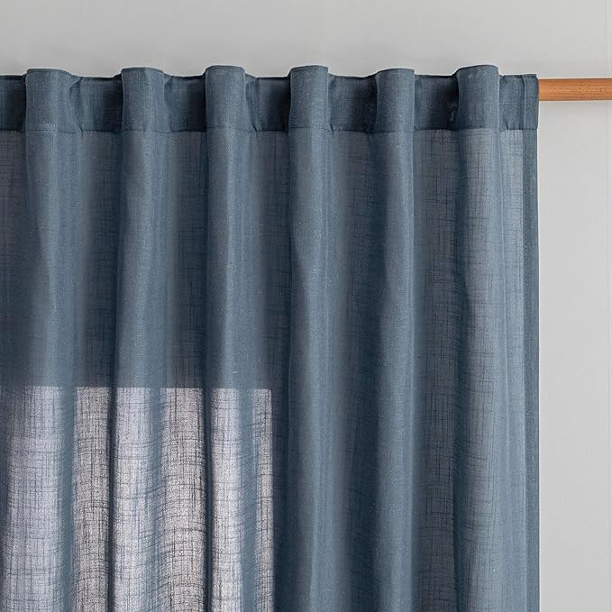 MYSKY HOME Living Room Curtains 90 Inches Long Farmhouse Light Filtering Privacy Curtain Drapes for Patio Door, Linen Look Texture Fabric Bohemian Draperies Soft Touch, 100" Wide, Dusty Blue, 1 Pieces