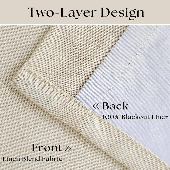 Cream Beige Pinch Pleated 120 Inch Curtains High Ceiling Linen Curtains | 100% Blackout Heat Insulated, for Living Room Bedroom Large Window, Pinch Pleat Back Tab, Bohemian Cottage, 2 Panels Set