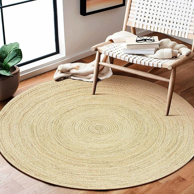 KEMA Natural 3ft Jute Braided Round Area Rug,Handmade Reversible Boho Farmhouse Rug, Rustic Vintage Handwoven Carpet for Living Room, Bedroom, Entryway