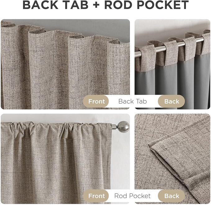Joydeco 100% Blackout Curtains for Bedroom - Nature Linen 84 Inch Long Light Blocking 2 Panels Set, Rod Pocket & Back Tabs Living Room Drapes, Thermal Insulated Room Darkening Window Curtains