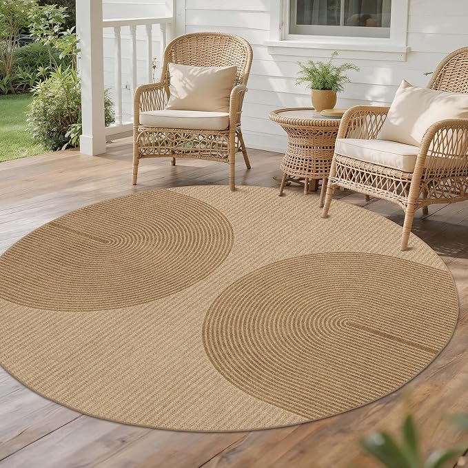 Easy Jute Rug for Pet Homes: 6x6 Outdoor Rug - Geometric Arch Pattern | Washable Design Cuts Your Cleaning Time by 75% and Maintain Shape and Texture after 50 Washes