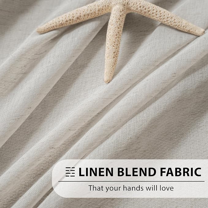 FMFUNCTEX Grey Flax Linen Sheer Curtains 84 Inch Long Rod Pocket 2 Panels | Semi Sheer Window Drapes Grey for Bedroom and Living Room, Farmhouse French Window Curtain Privacy