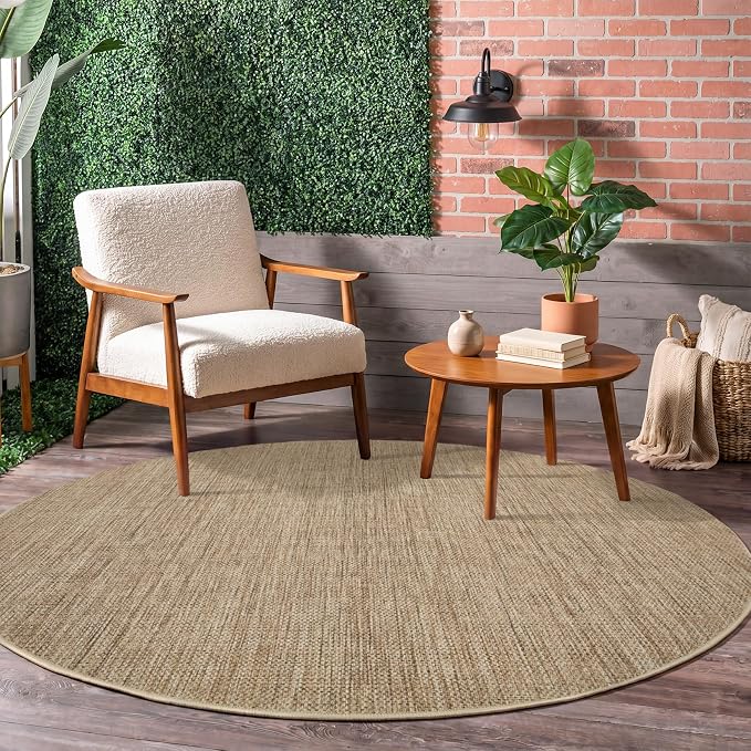 GarveeHome 4ft Easy Jute Round Rug for Living Room Modern Solid Rugs | Non Slip Stain Resistant Bedroom Circle Throw Carpet Low Pile Indoor Round Area Rugs for Kitchen Nursery Entryway Dorm, Tan