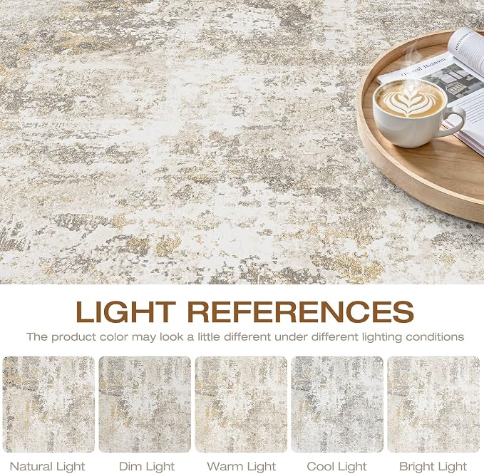 5x7 Area Rugs Living Room: Washable Large Neutral Gray Gold Rug Abstract Soft Modern Stain Resistant Indoor Floor Non-Slip Carpet for Bedroom Nursery Kids Office Playroom Dining Room Under Table Home
