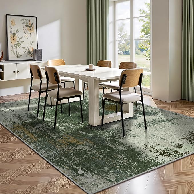 6x9 Area Rugs - Modern Abstract Washable Rug, Ultra Soft Non Slip Low Pile Large Rugs for Living Room, Floor Carpet for Bedroom Dining Room Office Laundry Nursery Home(Green)