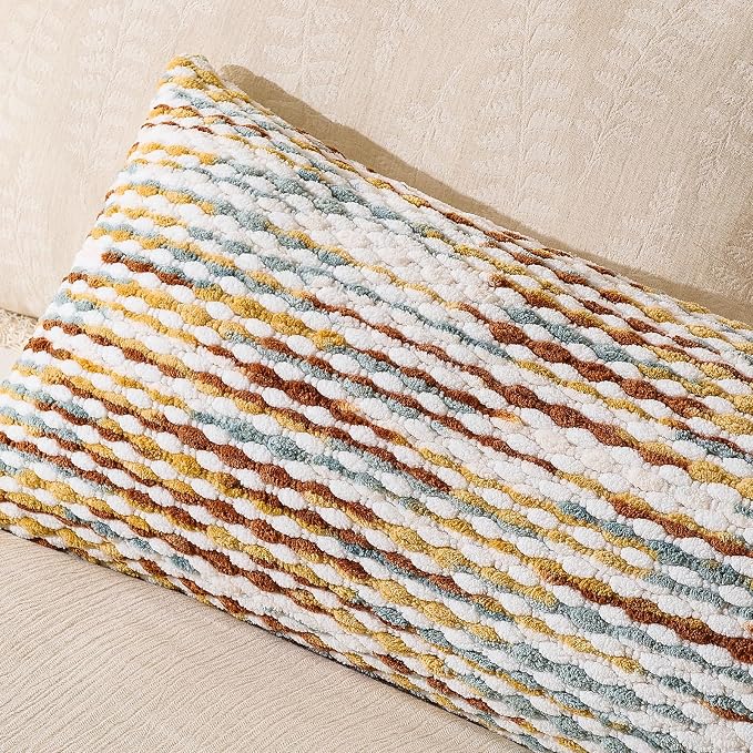 AmHoo Boho Chenille Pillow Cover Decorative Tufted Pillowcase for Couch Bed Sofa Bedroom Living Room Modern 14 x 36-Inch Brown