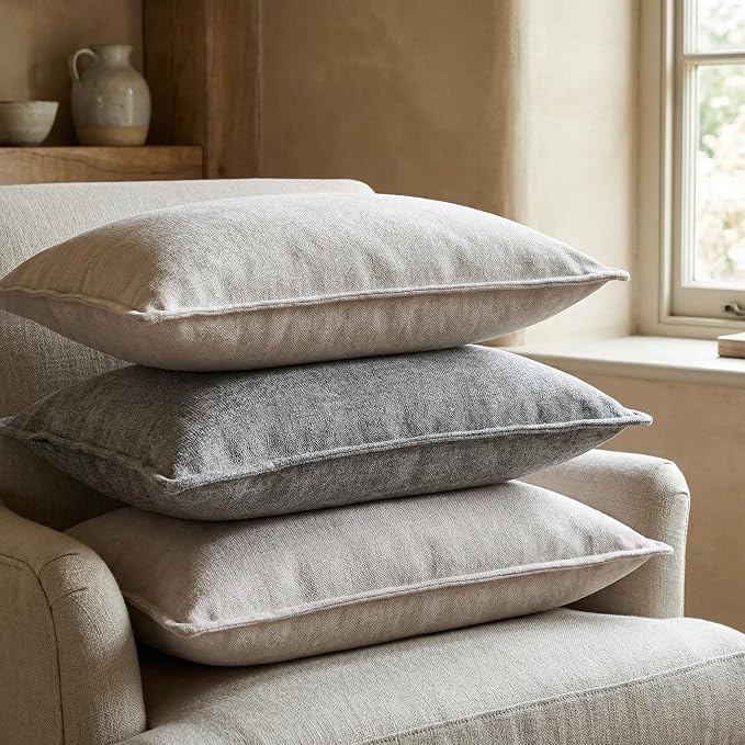 18x18 Inches Throw Pillow Covers Set of 4 Soft Textured Chenille Decorative Cushion Cases for Couch Sofa Bed Modern Farmhouse Neutral Accent Covers with Hidden Zipper Beige Coffee