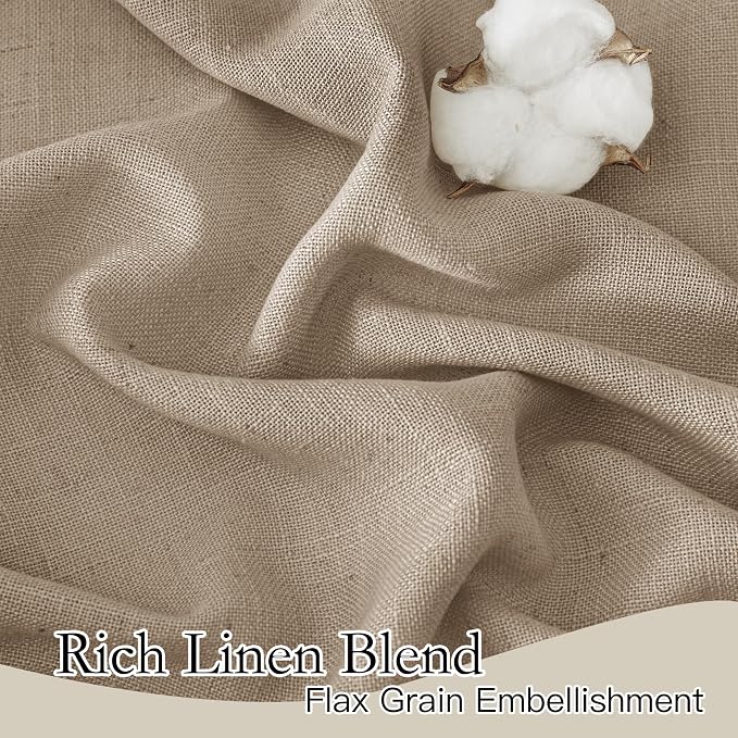 RYB HOME Extra Long Linen Curtains for Dining Room 120 inches Long, Back Tab Farmhouse Light Filtering Privacy Lightweight Floor Sweeping Drapes for Living Room, Khaki, 52" W, 2 Panels