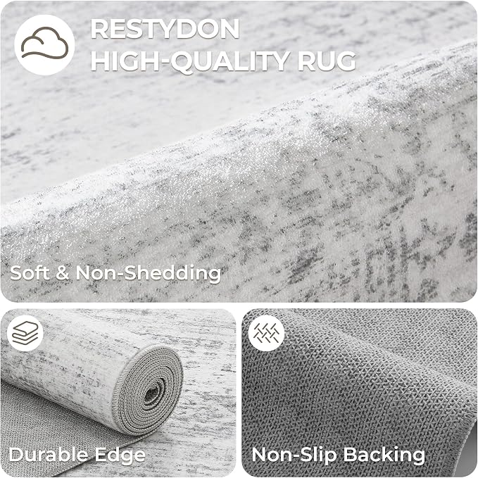 2x6 Runner Rug Non Slip,Washable Hallway Runner Rug,Grey | Neutral Rugs for Kitchen,Entryway,Bedroom,Bathroom,Nursery Room,Thin,Soft Runner Rug,Stain Resistant Indoor Carpet