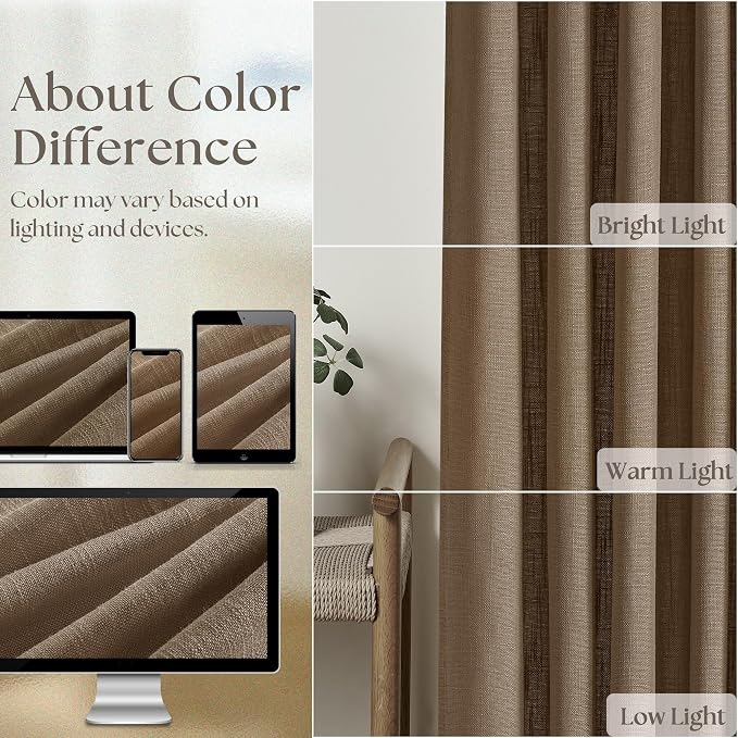 100 Inch Linen Curtains 2 Panels Set Pinch Pleated for Living Room Bedroom Memory Training Shaped Semi Sheer Dutch Cocoa Pinch Pleat Drapes Hooks Rings Light Filtering Window Curtain Drapes